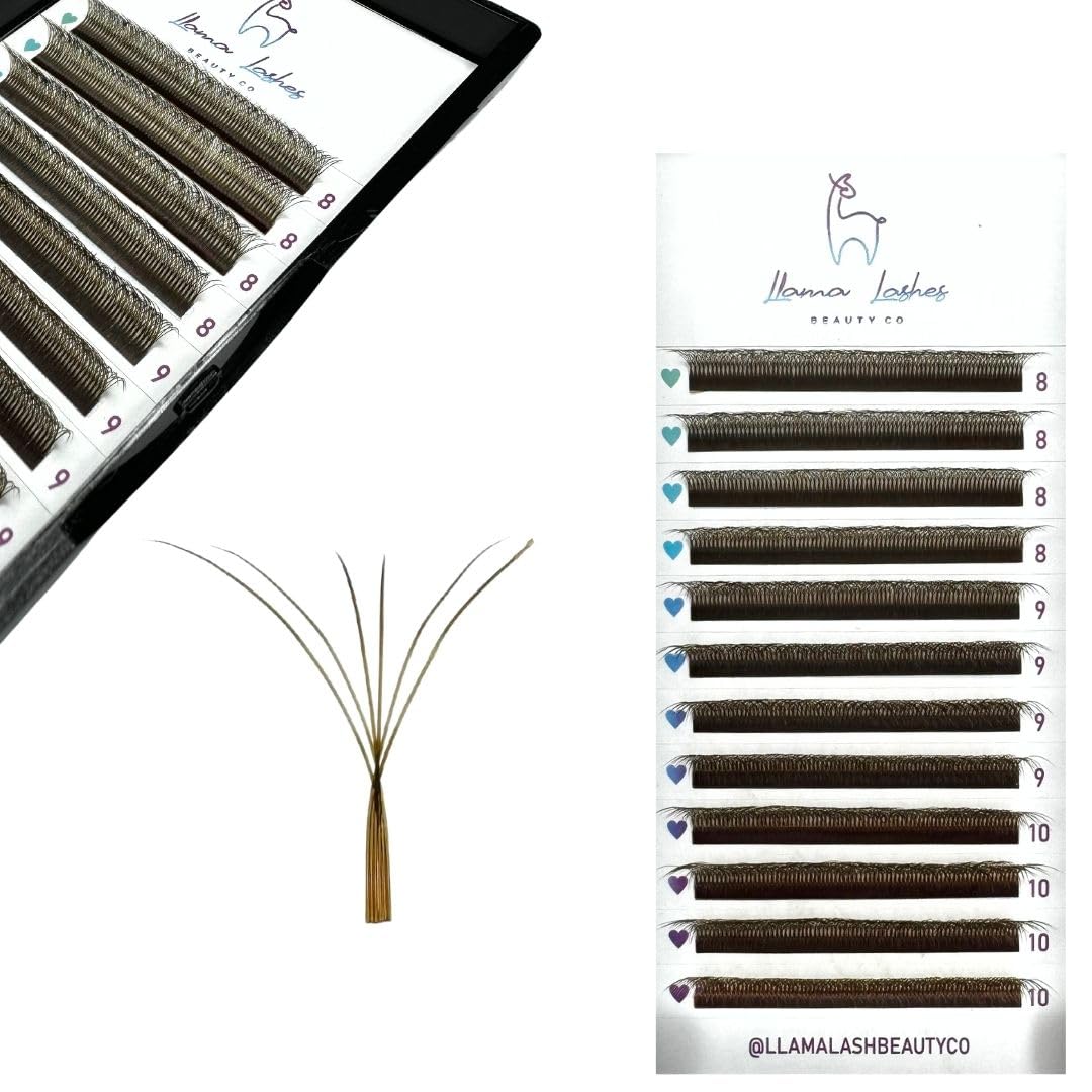 LLama Lashes Flofans – Pre-Made Volume Lash Fans | Easy Fan, Auto-Fanning, W Lash Style | 3D, 6D, 10D, XL10D | Mixed Length Lash Extensions in Black & Brown