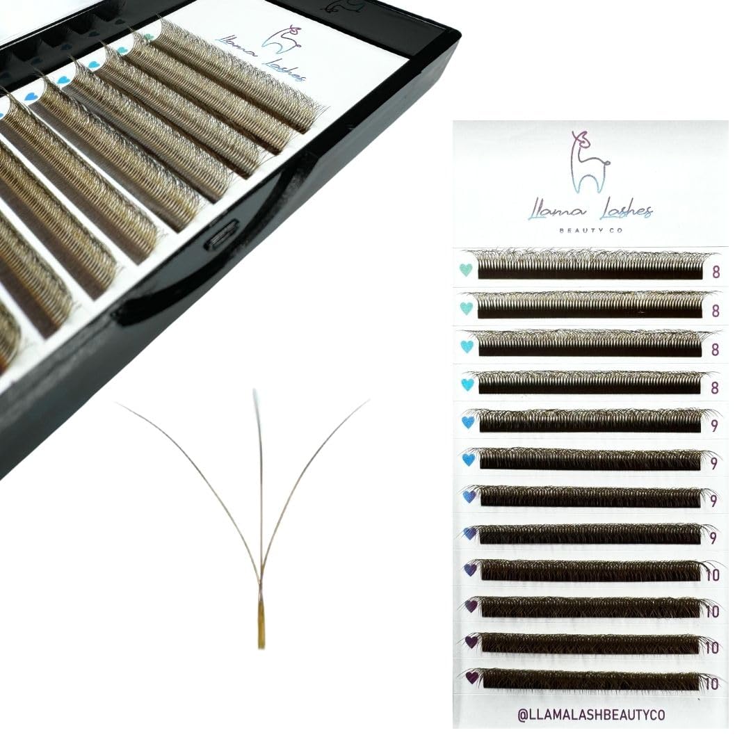 LLama Lashes Flofans – Pre-Made Volume Lash Fans | Easy Fan, Auto-Fanning, W Lash Style | 3D, 6D, 10D, XL10D | Mixed Length Lash Extensions in Black & Brown